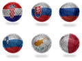 Europe group H . football balls with national flags of croatia, slovakia, russia, slonia, cyprus, malta, soccer teams