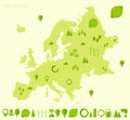 Europe high detailed map ecology green flat icons