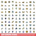 100 europe icons set, color line style Royalty Free Stock Photo