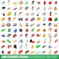 100 europe icons set, isometric 3d style Royalty Free Stock Photo