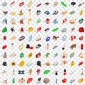 100 europe icons set, isometric 3d style Royalty Free Stock Photo