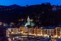 Italy. Liguria. Portofino. The colored houses of Portofino lighting by night Royalty Free Stock Photo