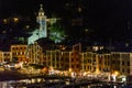 Italy. Liguria. Portofino. The colored houses of Portofino lighting by night Royalty Free Stock Photo