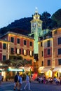 Italy. Liguria. Portofino. The place of the village by night