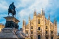 Italy. Milan Cathedral, Duomo di Milano with the equestrian statue of King Victor Emmanuel II Royalty Free Stock Photo