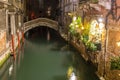 Italy, Venice, Venetian Ghetto, BRIDGE OVER CANAL AMIDST ILLUMINATED BUILDINGS AT NIGHT Royalty Free Stock Photo