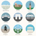Europe Landmarks Icons Set - Vector EPS10 Royalty Free Stock Photo