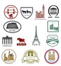 Europe landmarks, travel destinations coat of arms Royalty Free Stock Photo