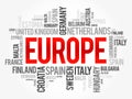 Europe List of cities word cloud collage, travel concept background