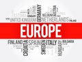 Europe List of cities word cloud collage, travel concept background