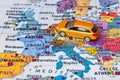 Europe map and car toy Royalty Free Stock Photo