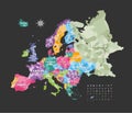 Europe map colored by countries with regions borders. Royalty Free Stock Photo