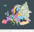 Europe map colored by countries with regions borders. Royalty Free Stock Photo