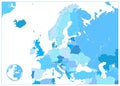 Europe Map in Colors of Blue. No text