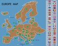 Europe Map and European countries flags Royalty Free Stock Photo