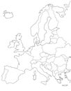Europe map icon. Outline picture of europe map with border of countries isolated on white background. Freehand digital Royalty Free Stock Photo