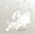 Europe map, new political detailed map, separate individual states, with state city and sea names, natural paper 3D shadow blank