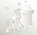 Europe map, new political detailed map, separate individual states, with state names, card paper 3D natural blank Royalty Free Stock Photo