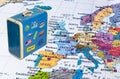 Europe map and travel case with stickers my photos Royalty Free Stock Photo