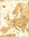 Europe Map - Vintage Vector Illustration Royalty Free Stock Photo