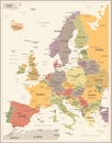 Europe Map - Vintage Vector Illustration Royalty Free Stock Photo