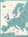 Europe Map - Vintage Vector Illustration Royalty Free Stock Photo