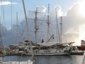 Ancient sailing boat moored on the marina of Bar town in Montenegro. Royalty Free Stock Photo