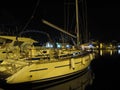 Sailing yachts moored at the marina on Kotor bay in Montenegro. Royalty Free Stock Photo