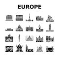 Europe Monument Construction Icons Set Vector Royalty Free Stock Photo