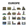 Europe Monument Construction Icons Set Vector Royalty Free Stock Photo