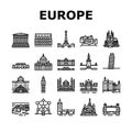 Europe Monument Construction Icons Set Vector Royalty Free Stock Photo