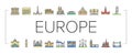 Europe Monument Construction Icons Set Vector Royalty Free Stock Photo