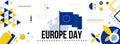 Europe national or independence day banner design for European celebration. Flag and map of Europe Union with modern retro design