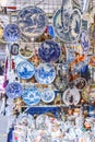 Souvenir blue and white glazed plates for sale in a Dutch market