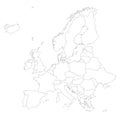 Europe outline silhouette map with countries Royalty Free Stock Photo