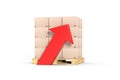 Europe pallet with red arrow to symbolize the rising cost of freight transport