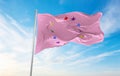 Europe pink gay pride flag waving in the wind at cloudy sky. Freedom and love concept. Pride month. activism, community and