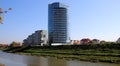 Europe. Poland. Rzeszow. Podkarpackie. Modern house near the river. Windows wall. European buildings. Cityscape.