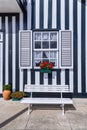 Brightly painted beach homes at the Costa Nova do Prado Royalty Free Stock Photo