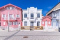 Brightly painted beach homes at the Costa Nova do Prado Royalty Free Stock Photo