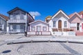 Brightly painted beach homes at the Costa Nova do Prado Royalty Free Stock Photo