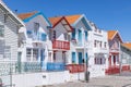 Brightly painted beach homes at the Costa Nova do Prado Royalty Free Stock Photo