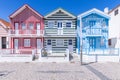 Brightly painted beach homes at the Costa Nova do Prado Royalty Free Stock Photo