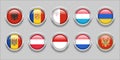 Europe Round Flags Set Collection 3D round flag, badge flag, Albania, Armenia, Moldova, Austria, Monac
