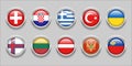 Europe Round Flags Set Collection 3D round flag, badge flag glossy, Switzerland, Croatia, Turkey, Ukraine, Greece Royalty Free Stock Photo