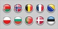 Europe Round Flags Set Collection 3D round flag, badge flag, Belarus, Norway, Belgium, France, Poland, Bul