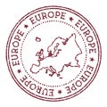 Europe round rubber stamp with continent map.