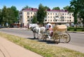 06 26 2021 Europe, Russia, the city of Rzhev. Summer, City Day, festivities. Horse-drawn carriage riding Royalty Free Stock Photo