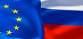 Europe and Russia flags. Europe flag and Russia flag. 3D work and 3D image