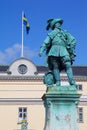 Europe, Scandinavia, Sweden, Gothenburg, Gustav Adolfs Torg, Bronze Statue of the town founder Gustav Adolf at Dusk